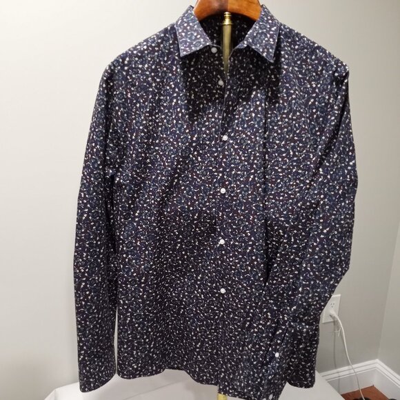 H&M MENS LONG SLEEVE CASUAL SHIRT PURPLE BLUE PATTERM SIZE XL - Picture 1 of 6